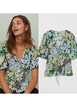 Блузка с объемными рукавами и ярким цветочным принтом h&amp;m1 фото