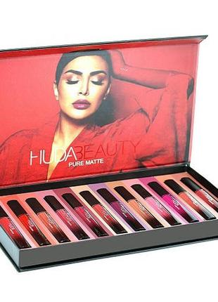 Набір рідких помад для губ huda beauty 12в1