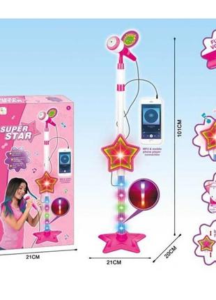Мікрофон дитяча іграшка-звук, підсвітка, під'єднання телефона рожевий hd89251 фото
