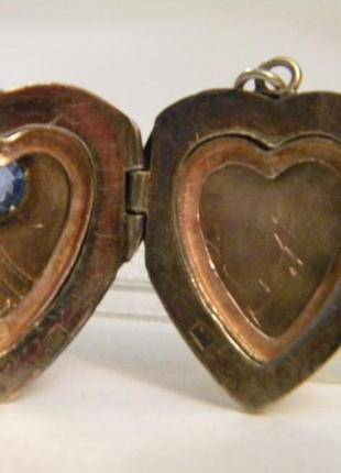 Старинный кулон ссср подвеска сердце медальон для фото серебро 875 проба голова №5228 фото