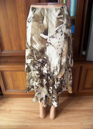 Шифоновая юбка с воланами молнией и подкладкой в бежевых тонах ml8 фото
