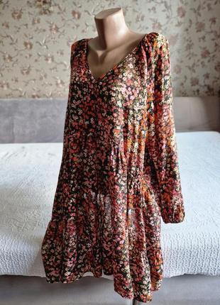 Женская туника платье трапеция в мелкий цветочный принт h m6 фото