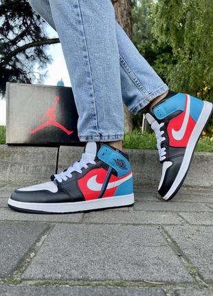 Кросівки nike air jordan 1 (red/blue)9 фото