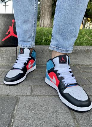 Кросівки nike air jordan 1 (red/blue)10 фото