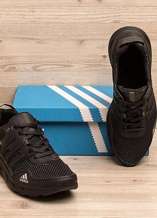 Кроссовки мужские летние adidas climacool black кожа-сетка