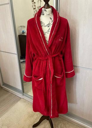 Яркий красный тёплый махровый халат love to lounge1 фото