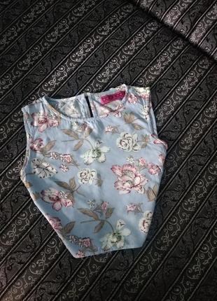 Топ блакитний в рожеву квітку 100% віскоза розмір с