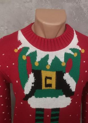 Новогодний мужской свитер эльф помощник санта клауса новый год рождество