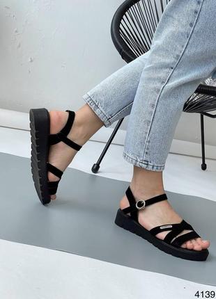 Босоножки женские черные замшевые сандали из натуральной замши4 фото