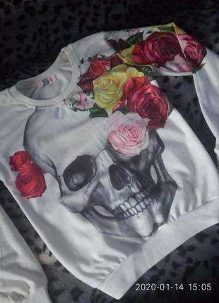 Реглан, світшот з черепом та трояндами2 фото