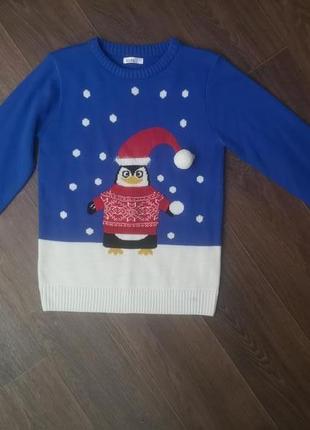 Новогодний свитер с пингвином 12-13 лет новый год рождество