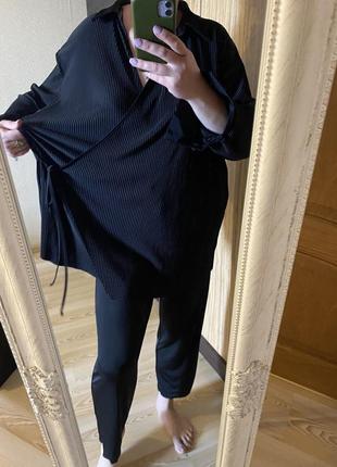Классная универсальная чёрная эффектная блуза на запах оверсайз 54-56 р zara