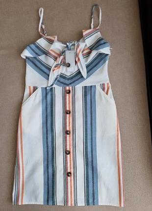 Сарафан в полоску бананный лён