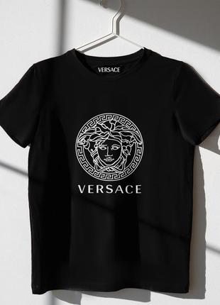 Женская футболка оверсайз oversize versace версаче чёрная3 фото