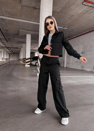 Женский брючный костюм брюки карго пиджак белый бежевый серый черный хаки базовый1 фото