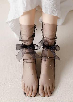 Носки черные фатин прозрачные сетка ажурные под туфли, босоножки, кроссовки летние носки летние прозрачные
