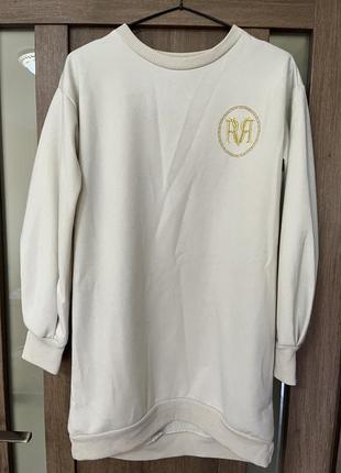 Удлиненный бежевый свитшот