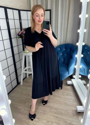 Женское платье батал свободное черное синее коричневое базовое8 фото