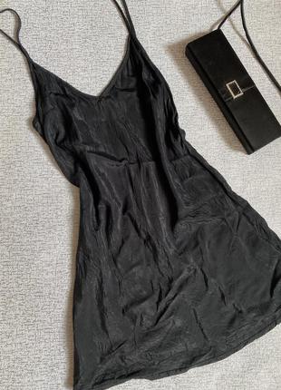 Платье атласное черное короткое нижнее платье комбинация гладкая - s,m3 фото