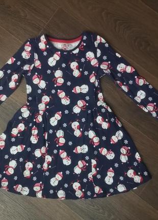 Детское новогоднее платье 3-4 года 98-104 рост новый год снеговик рождество