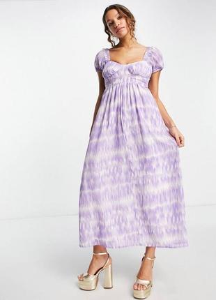 Лиловое платье с пышной юбкой и открытой спиной миди2 фото