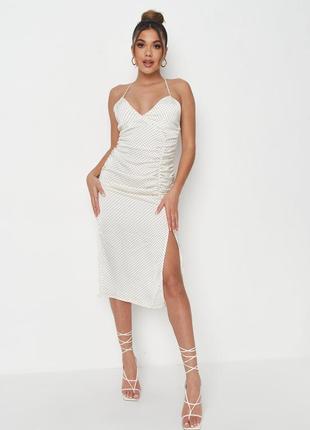 Кремовое сатиновое платье миди missguided