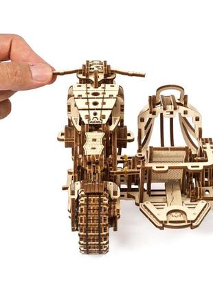 Механічні 3d пазли ugears - «мотоцикл scrambler ugr-10 з коляскою»4 фото