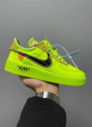 Nike air force 1 x off white neon яскраві салатові текстильні чоловічі кросівки найк брендовые кроссовки найк салатовые неоновые весна осінь літо1 фото