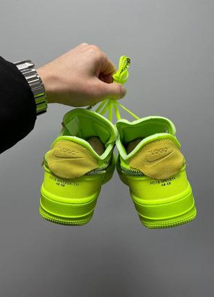 Nike air force 1 x off white neon яскраві салатові текстильні чоловічі кросівки найк брендовые кроссовки найк салатовые неоновые весна осінь літо4 фото