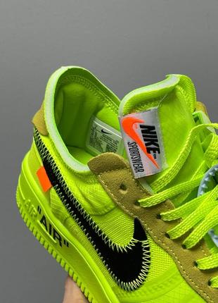 Nike air force 1 x off white neon яскраві салатові текстильні чоловічі кросівки найк брендовые кроссовки найк салатовые неоновые весна осінь літо5 фото
