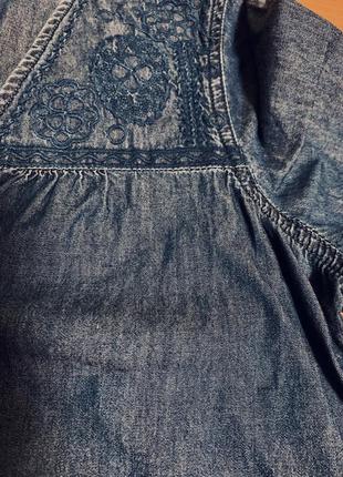 Блуза рубашка рубашка вышиванка синяя тонкий джинс с вышивкой, s (3237)5 фото