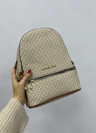Сумка рюкзак в стиле michael kors petterned beige/brown2 фото