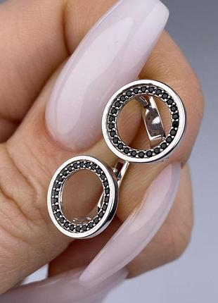 🇺🇦 серьги серебро 925° круг вставка черные куб. цирконии 1205.11р