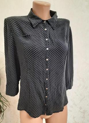 Шелковая базовая блуза рубашка в милый горох 100% шелк3 фото
