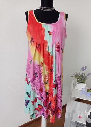 Платье трапеции в бабочки,стильное, разноцветные1 фото