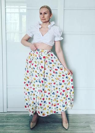 Классная красивая крутая винтажная юбка ретро винтаж цветочный принт цветы2 фото