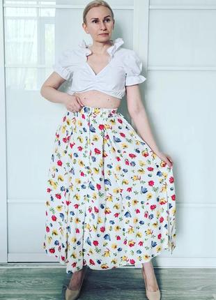 Классная красивая крутая винтажная юбка ретро винтаж цветочный принт цветы1 фото