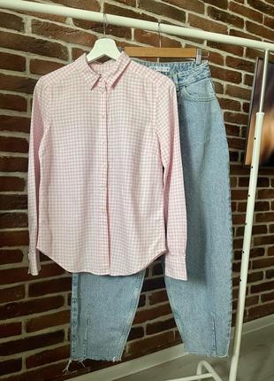 Розовая рубашка в клетку2 фото