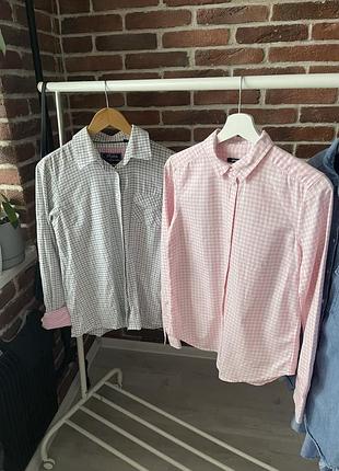 Розовая рубашка в клетку4 фото