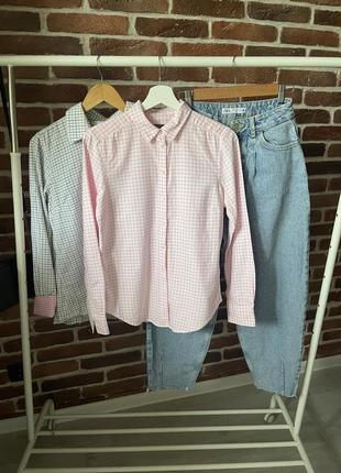 Розовая рубашка в клетку5 фото
