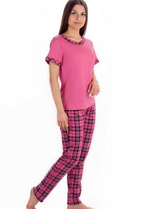 Пижама женская легкая с футболкой и брюками в клетку3 фото