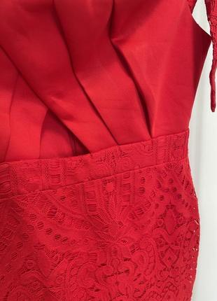 Платье миди с кружевом и завязками на плечах asos bardot6 фото