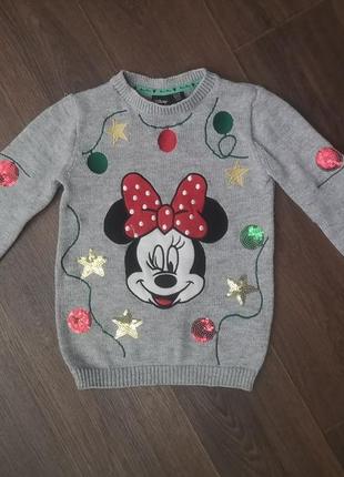 Новогодний свитер свитшот минные маус 6 7 лет 116-122 рост нового года Разрезво