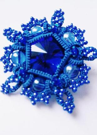 Кружевная брошь " синяя звезда " кружевные украшения фриволите анкарс ручной работы