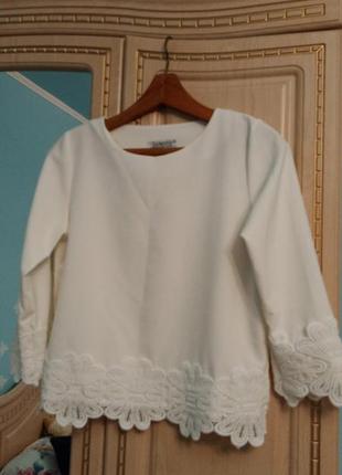 Блузка с кружевом lakerta, цвет слоновая кость, с красиво отделанными рукавами