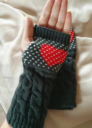 Тёплые митенки перчатки без пальцев4 фото