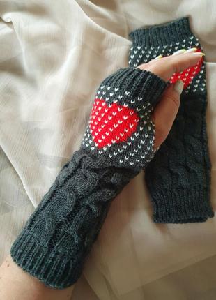 Тёплые митенки перчатки без пальцев6 фото