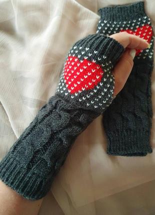 Тёплые митенки перчатки без пальцев3 фото
