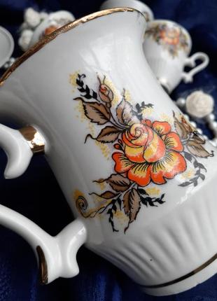 Чайная роза! ☕🌼 барановка сервиз кофейный винтаж фарфор деколь позолота советский чашки с блюдцами сливочник5 фото