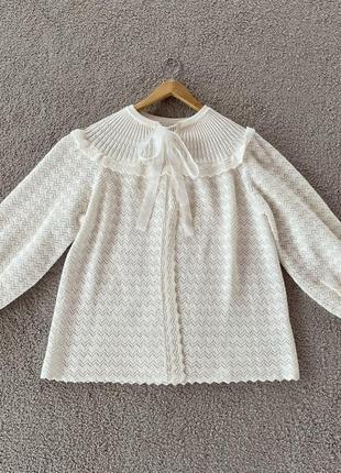Молочная винтажная вязаная кофточка накидка блуза в классическом и винтажном стиле1 фото